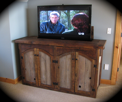 barn wood furniture, tv lift, tv cabinet